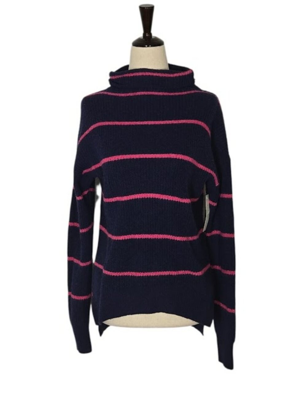 Abound Women XXS Navy Pink Striped Mock Neck High Low Sweater NWT